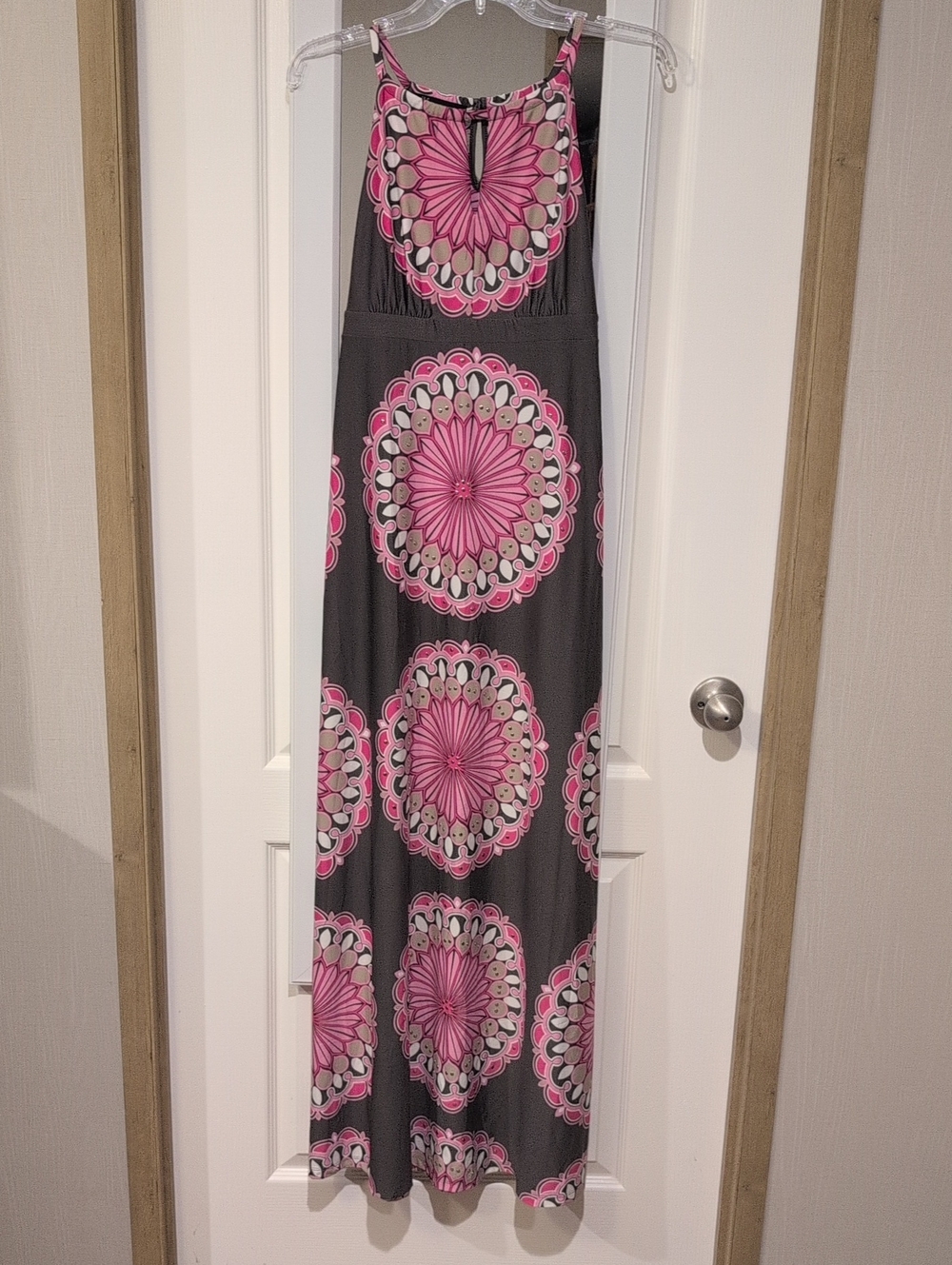 INC International Concepts Gray Maxi Dress with Pink Medallion Print